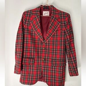 Women’s vintage buddy Wool Red Plaid Blazer Holiday Sz 4 USA MADE